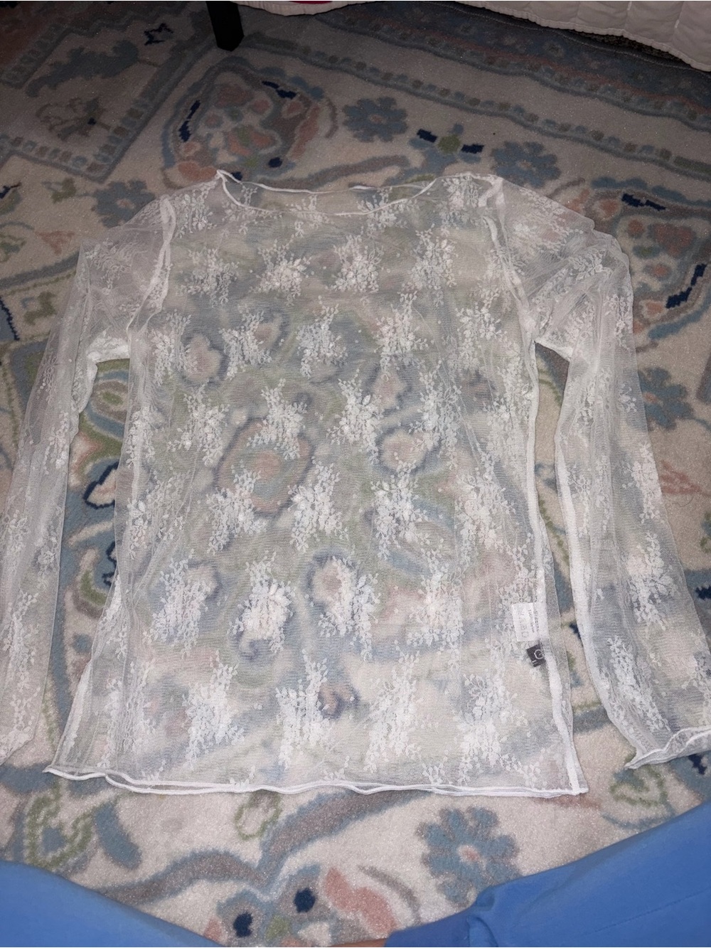 Women's Sheer Lace Long-Sleeve Top - White